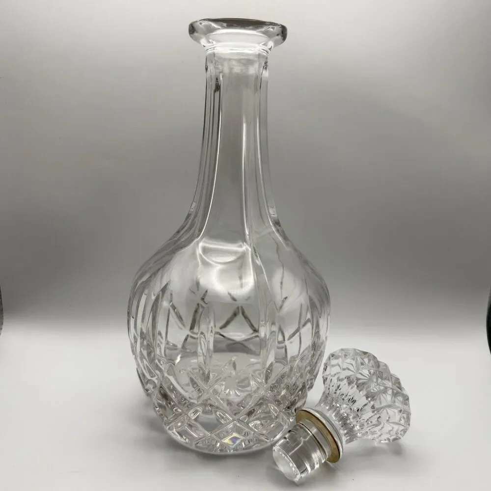 Vintage Cut Crystal Decanter w/ Stopper 11.5” Tall Diamond Pattern Barware